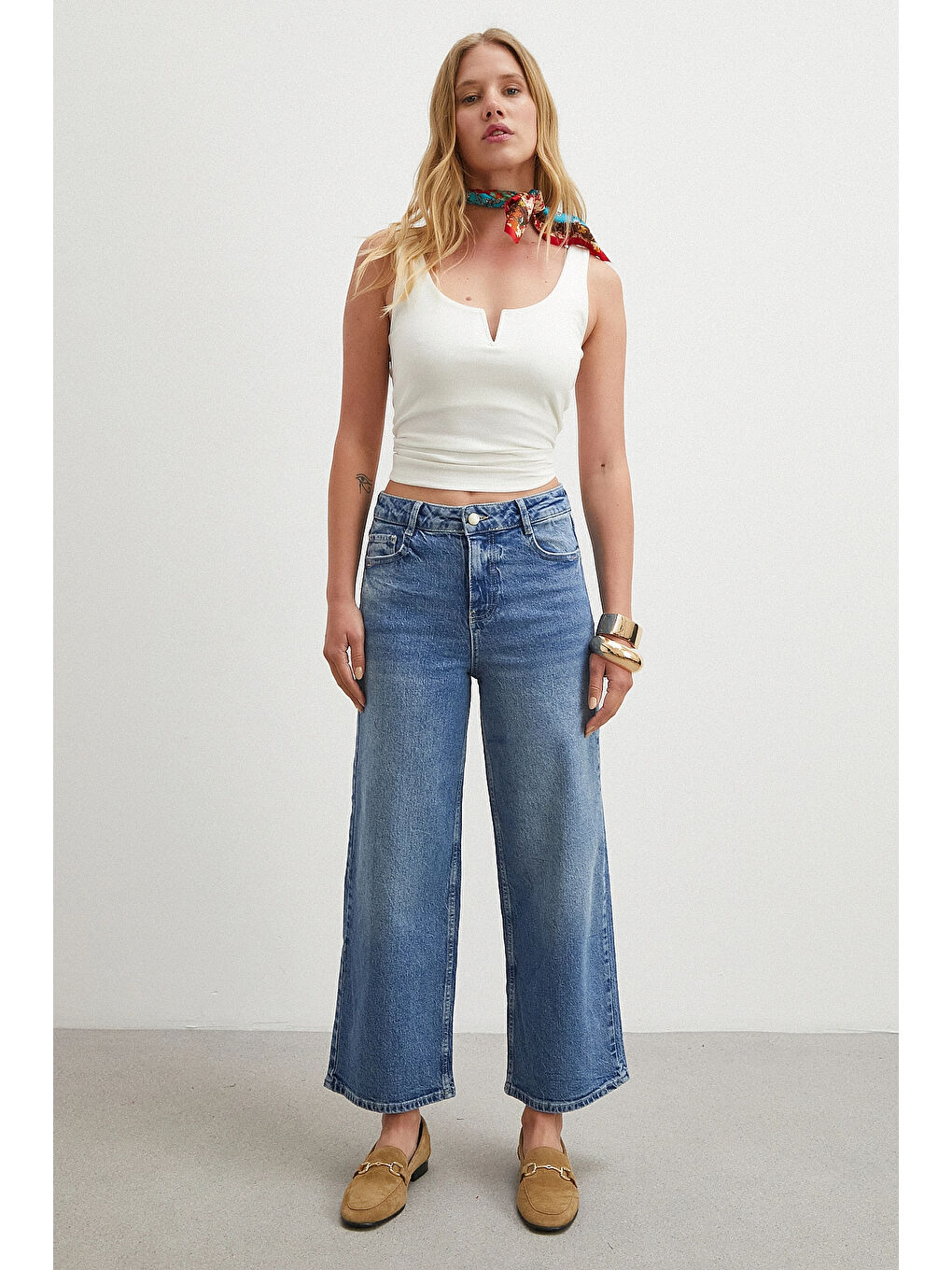 Yüksek Bel Culotte Jean Lacivert-1