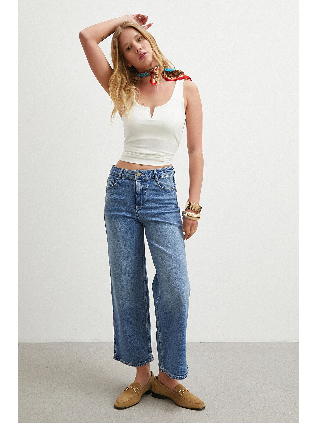 Yüksek Bel Culotte Jean Lacivert-2