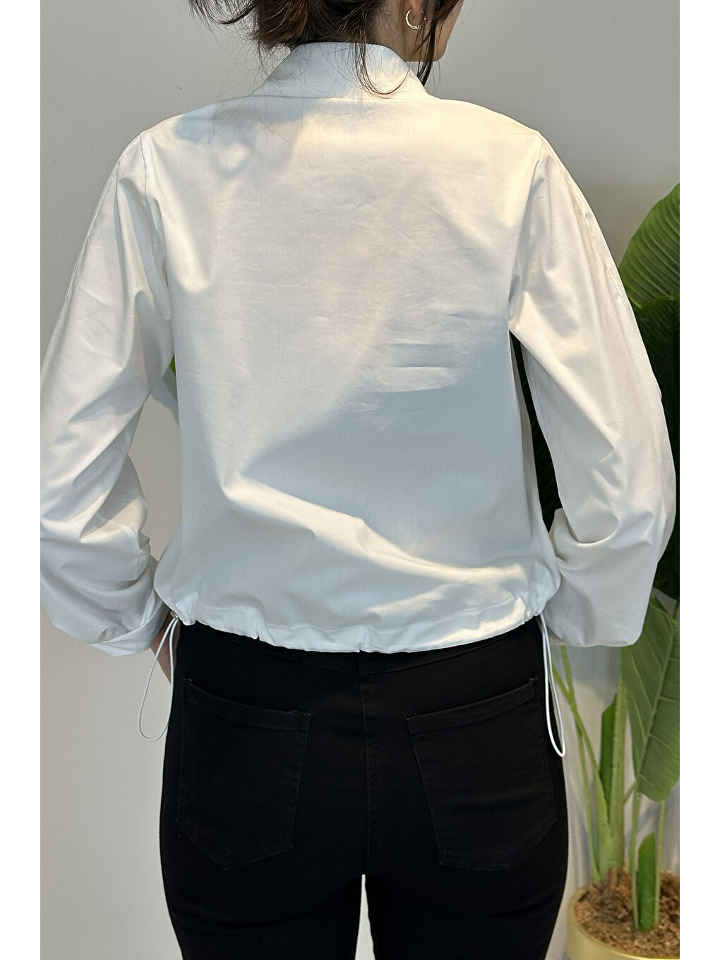 Birit Detaylı Poplin Gömlek 19556 Ekru-3