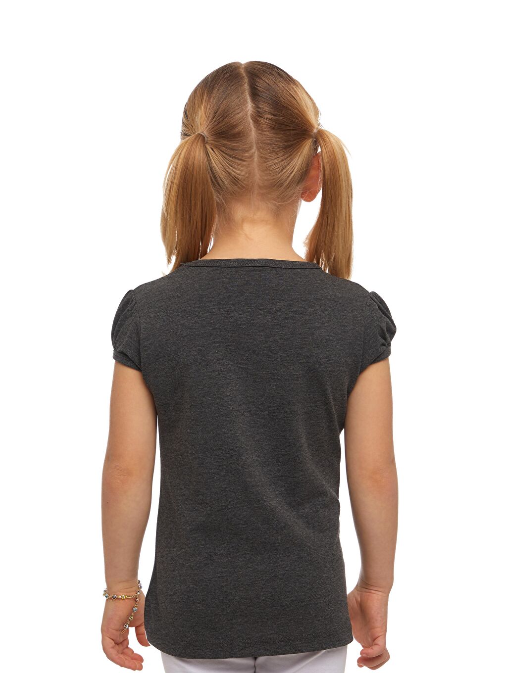 Antrasit Kız Çocuk Kısa Kollu Basıc Tişört-2
