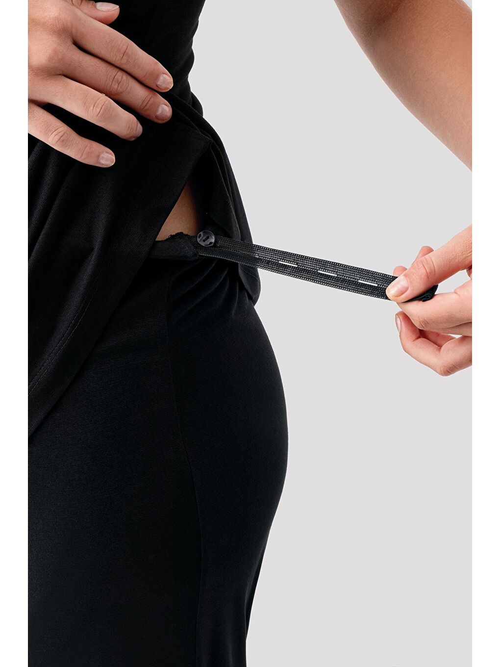 Siyah Askılı Esnek Viskoz Hamile Sabahlık Pijama Takım 19307-7