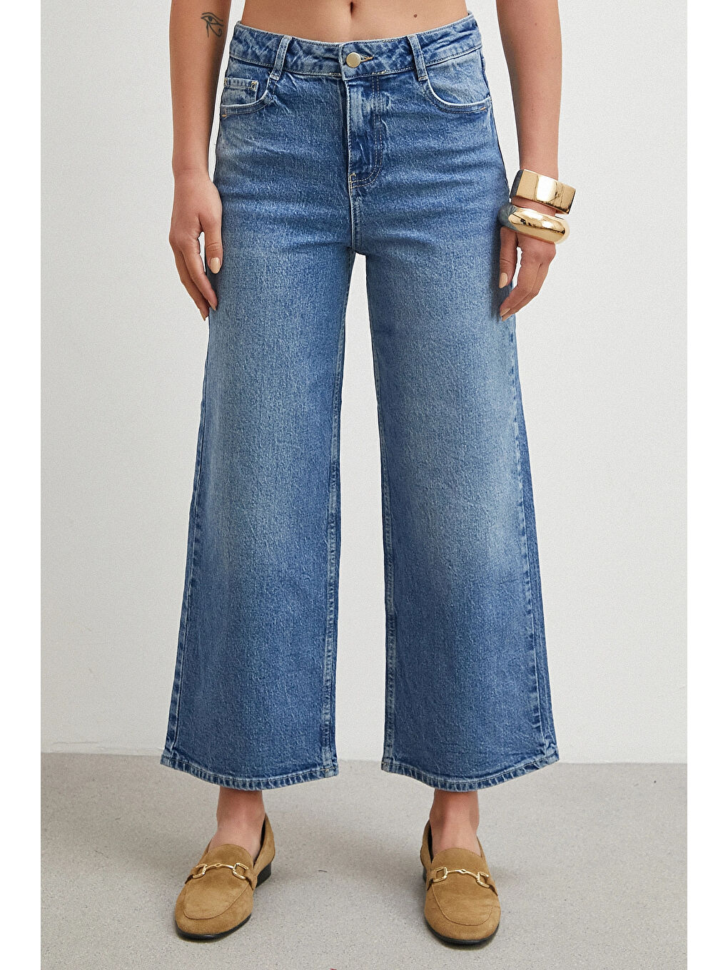 Yüksek Bel Culotte Jean Lacivert-3