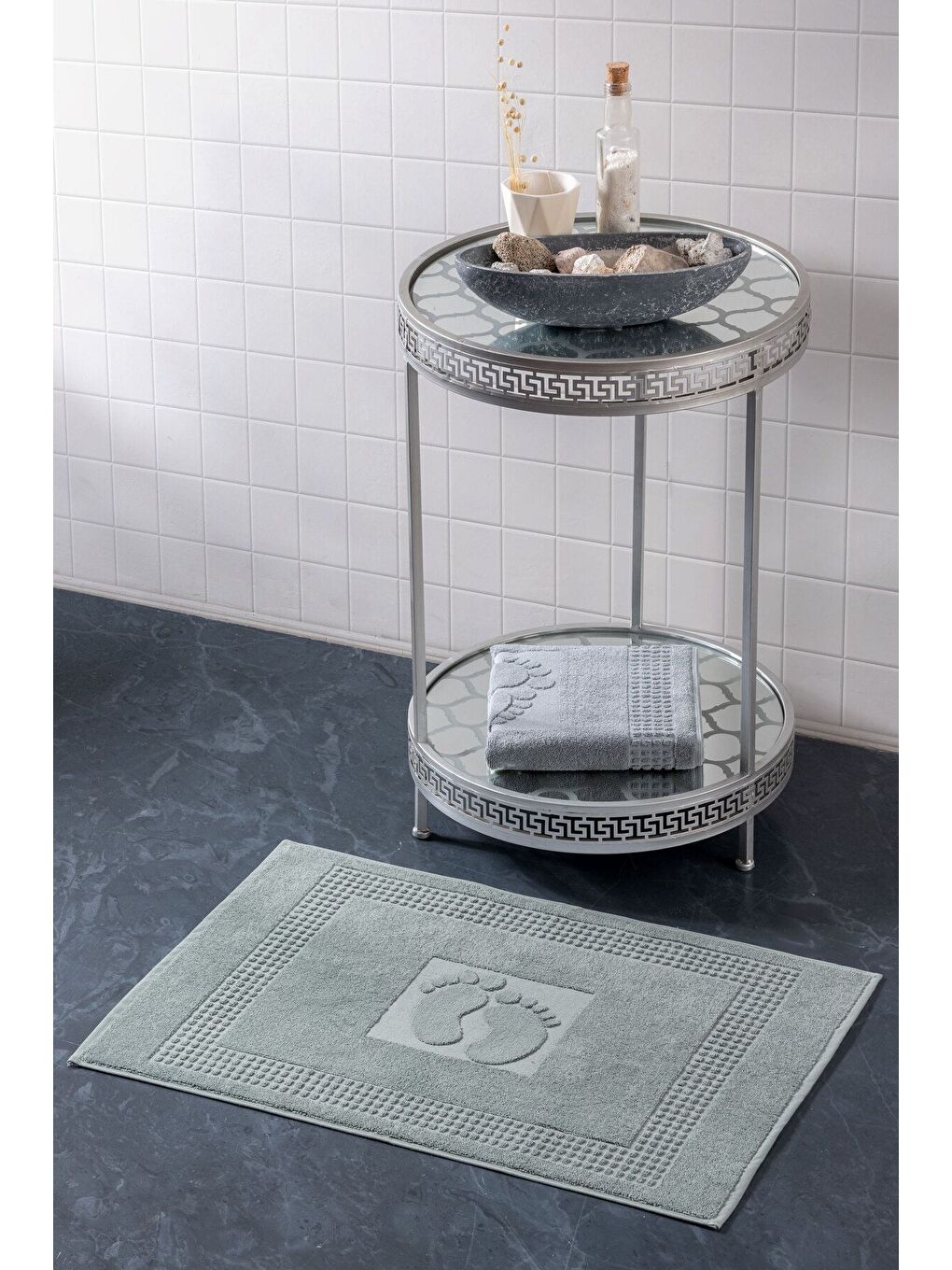 Gri 2 Adet Renkli Banyo Paspas Ayak Havlusu 50x70 ACIKGRI/50X70