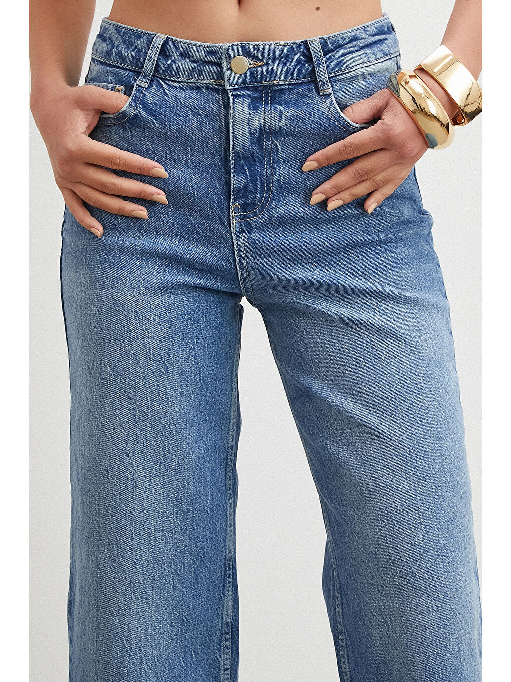 Yüksek Bel Culotte Jean Lacivert-4