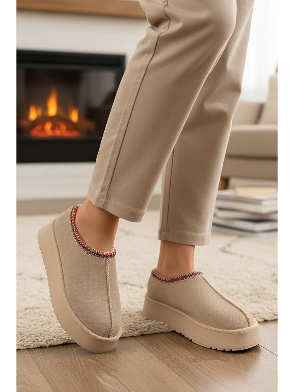 Bej İçi Kürklü Kadın Casual Ayakkabı U-50 Z-2