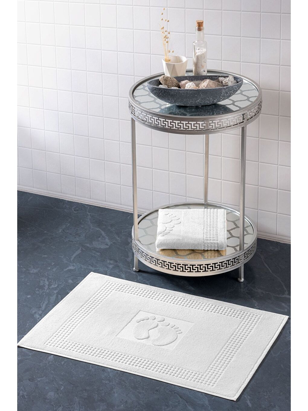 Beyaz 2 Adet Renkli Banyo Paspas Ayak Havlusu 50x70 - BEYAZ BEYAZ/50X70