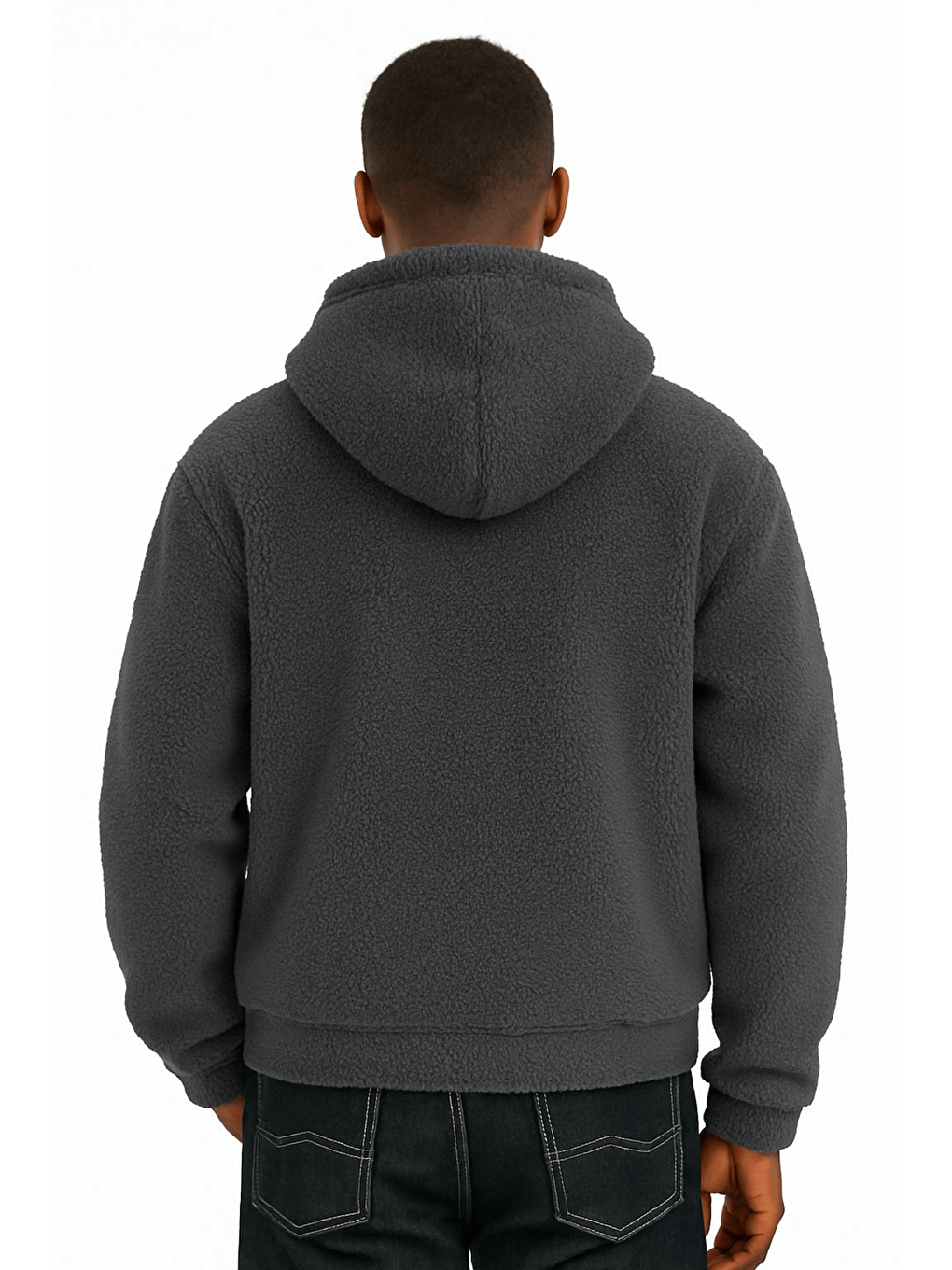 Gri Genıus Store Erkek Kapüşonlu Polar Sherpa Kuzu Kumaş İçi Şardonlu Kapüşonlu Sweatshırt SHERPA-KAP-1