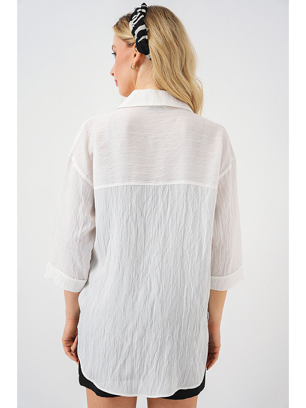 Kadın Cep Detaylı Kısa Kol Gömlek 20317 - Beyaz-5