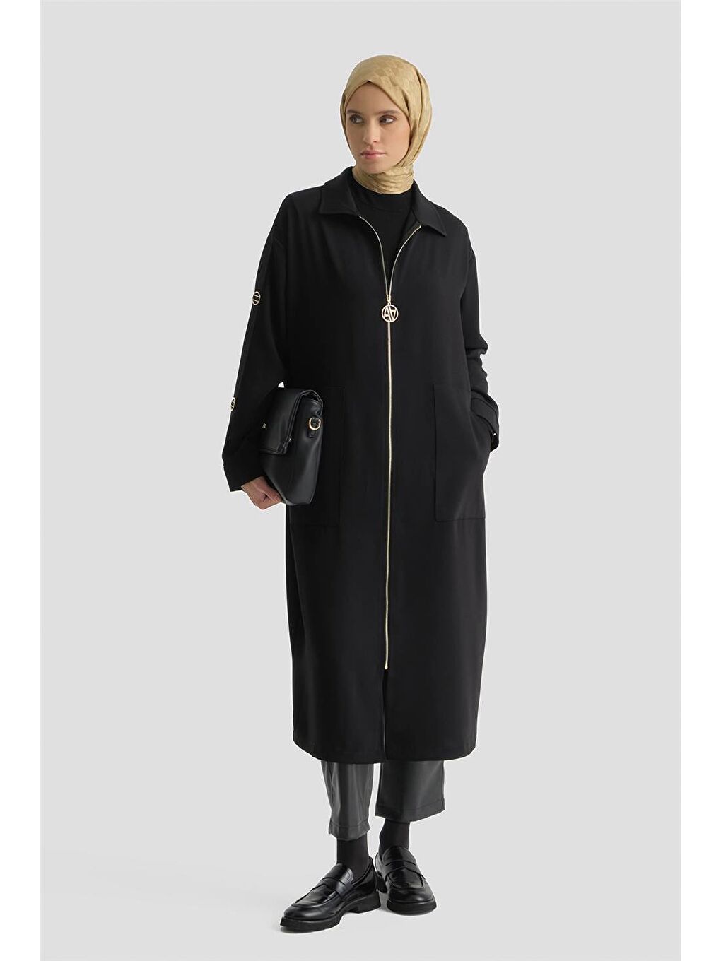 Fermuarlı Ferace Siyah-1