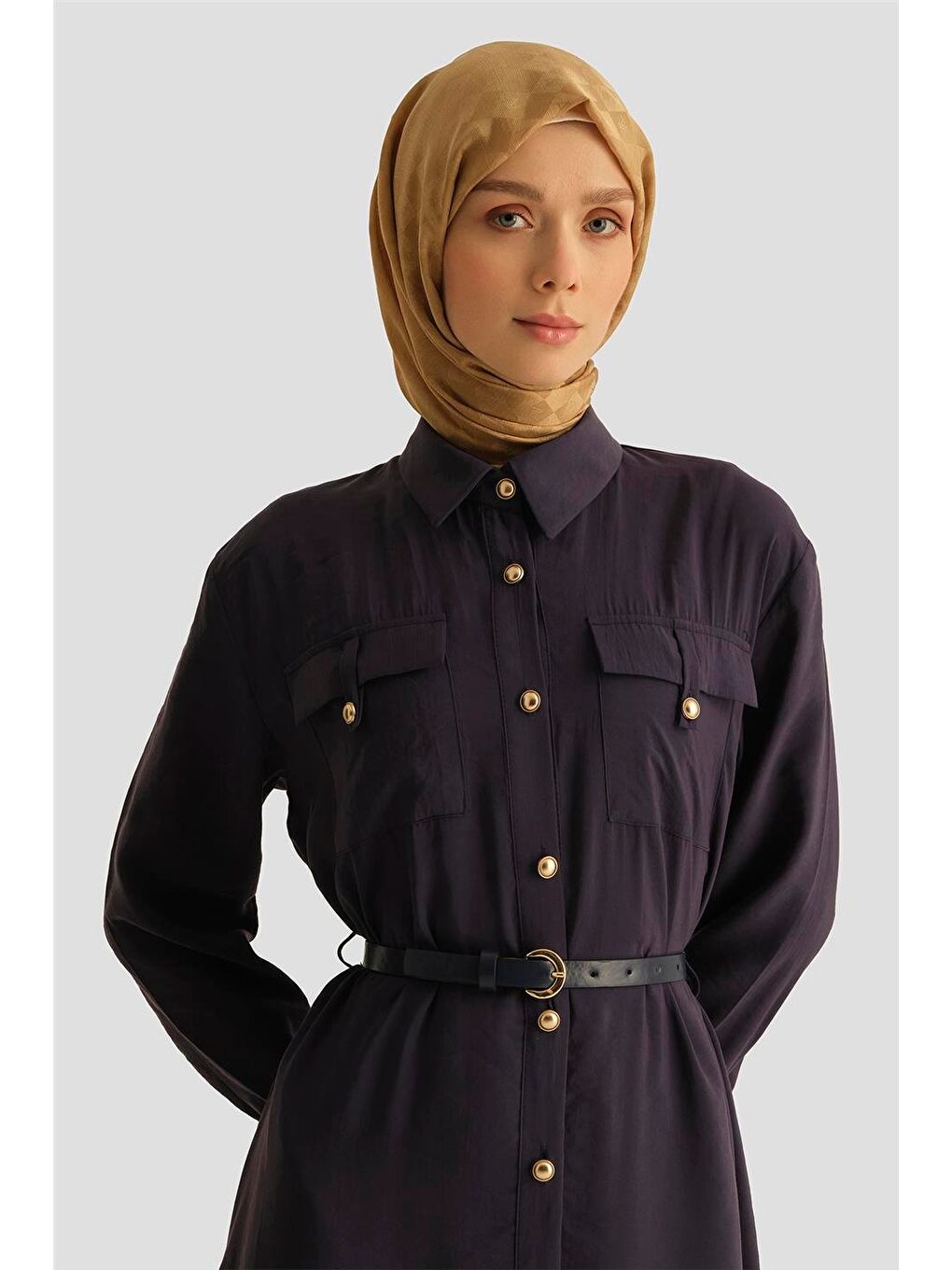 Lyocell Elbise 25Yd4234 Lacivert-2