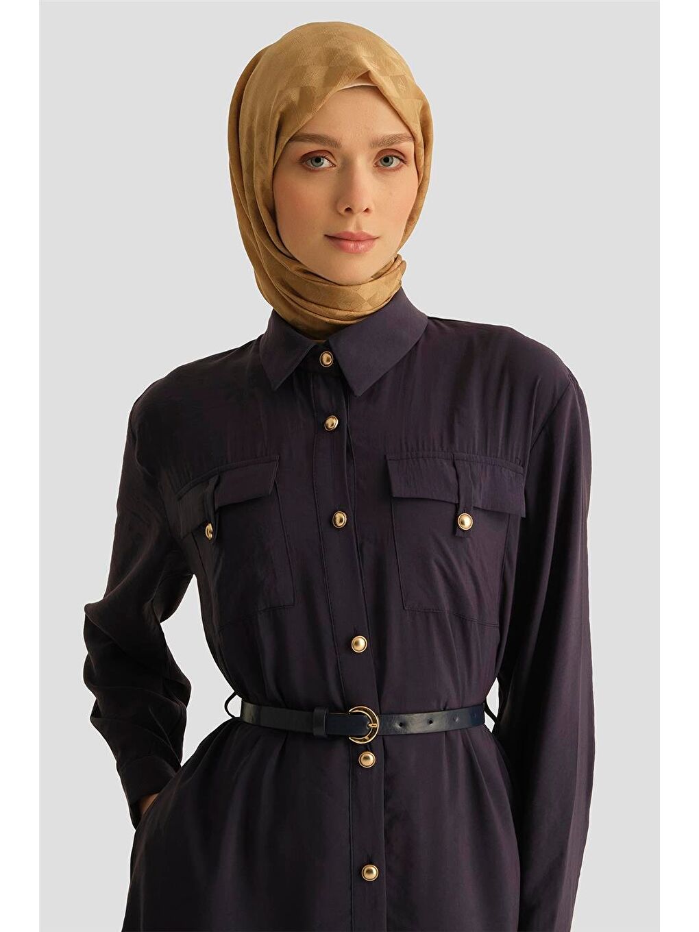 Lyocell Elbise 25Yd4234 Lacivert-3