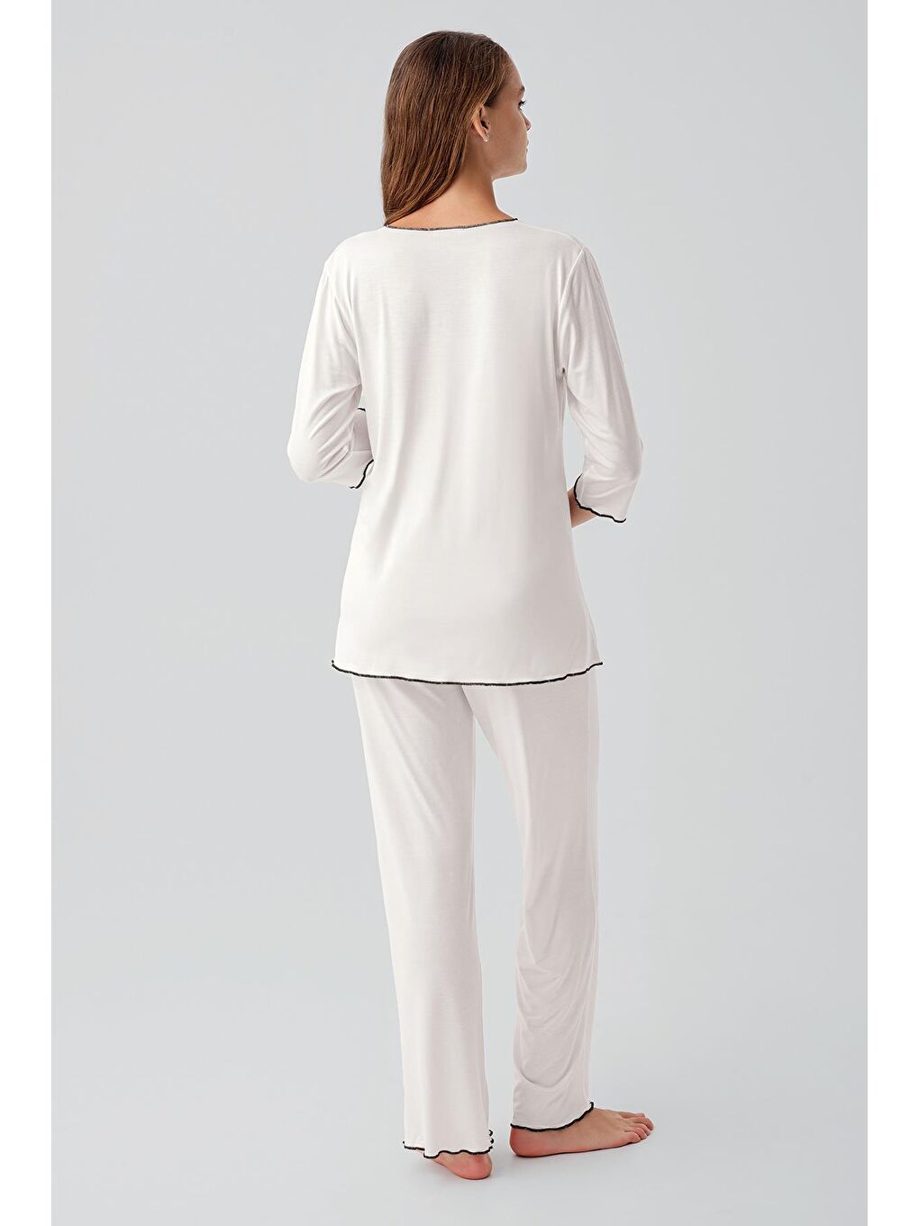 Ekru Uzun Kollu Elastanlı Esnek Viskoz Soft Hamile Pijama Takım 19212-4