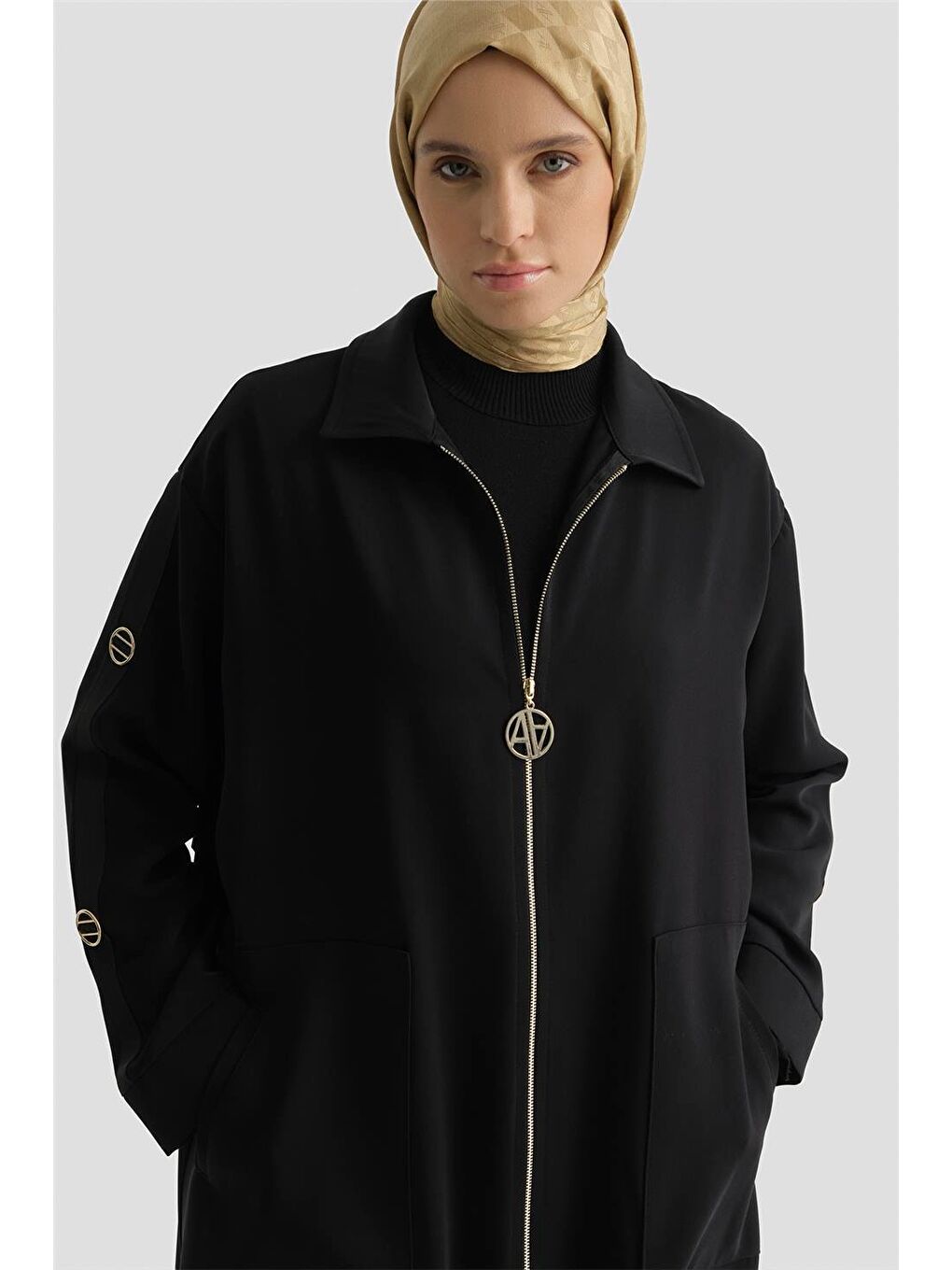 Fermuarlı Ferace Siyah-2