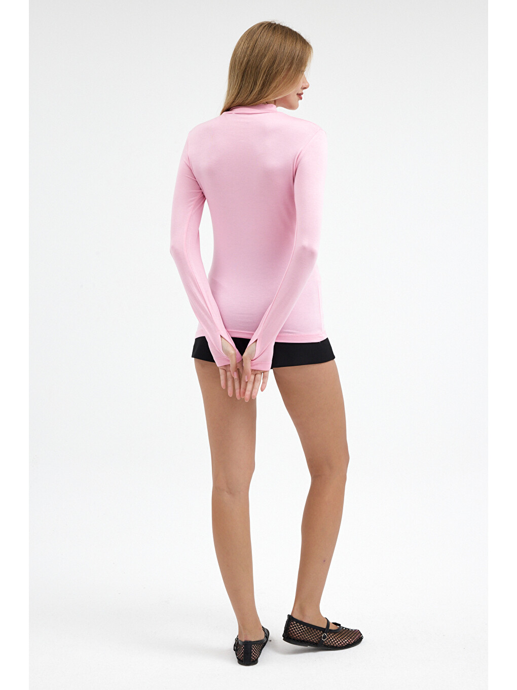 Kadın Yarım Balıkçı Yaka Basic Pembe Bluz-5