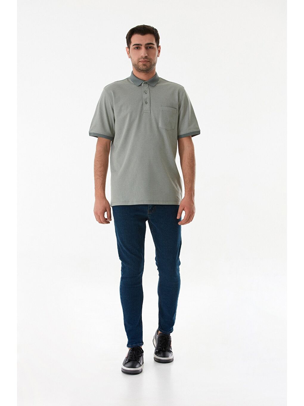 Haki Desenli Cepli Polo Yaka Tişört-1