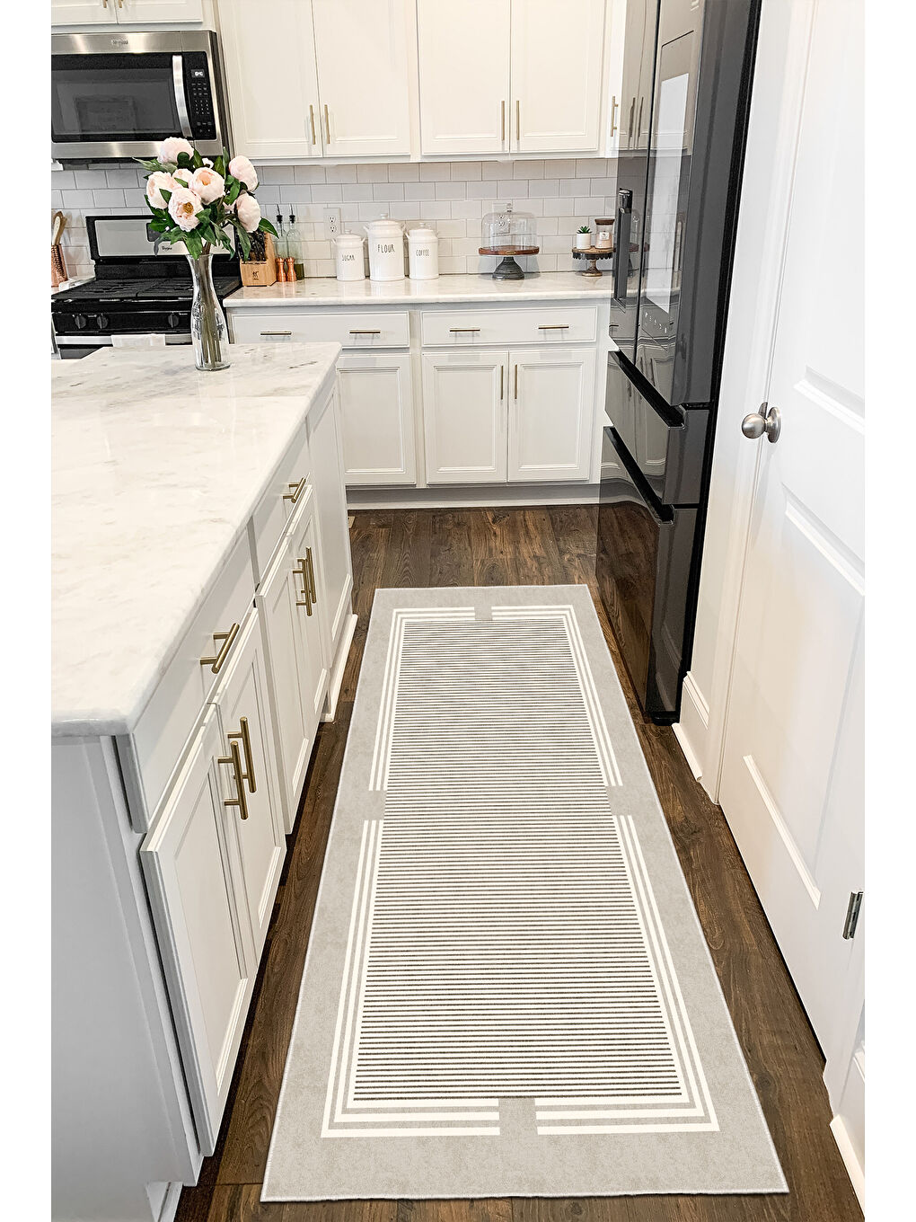 Bej Dekoratif Salon Halısı, Makinada Yıkanabilir, Kaymaz Taban, İnce & Modern Tasarım-3