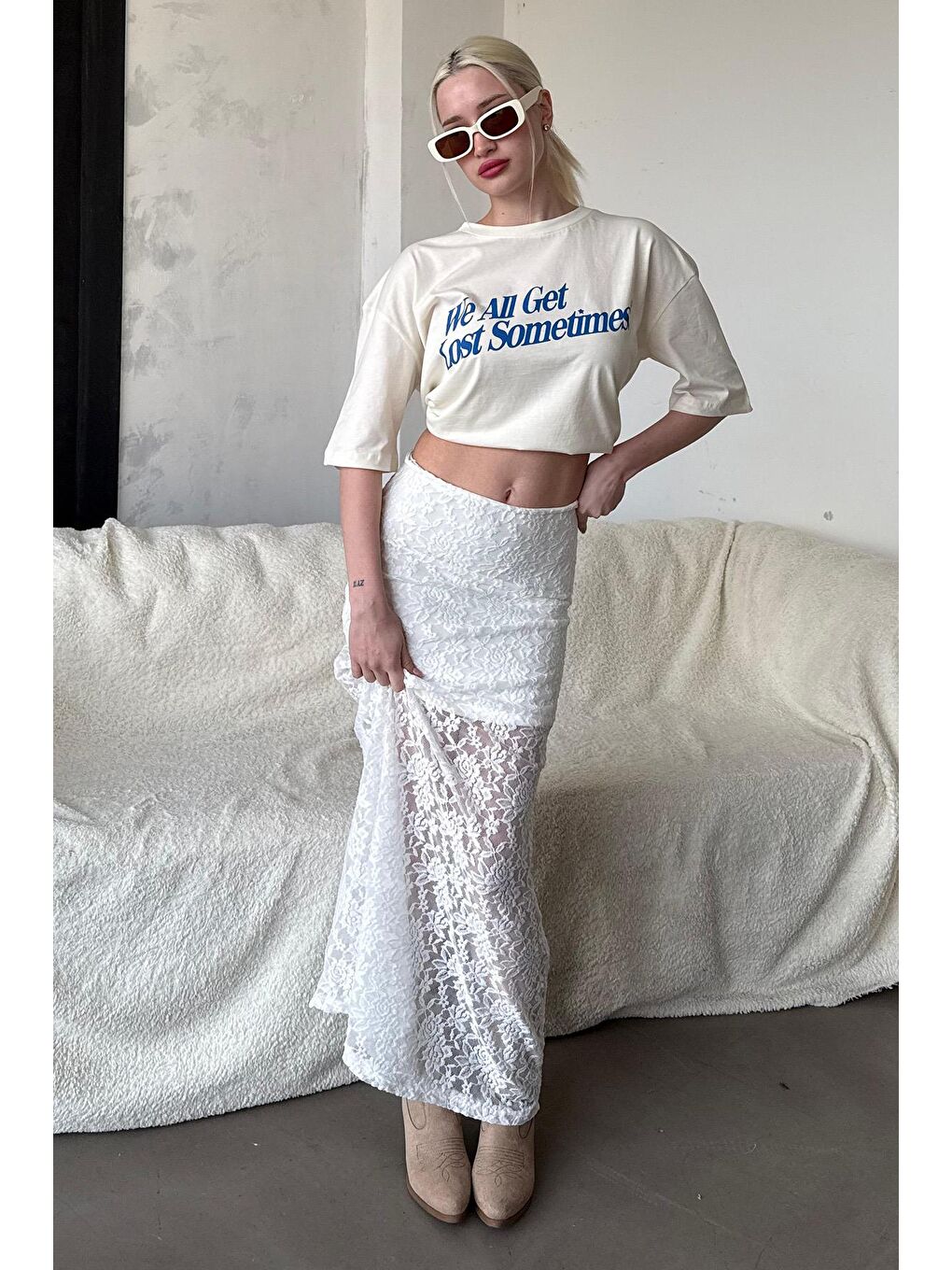 Beyaz Dantel Kadın Etek Mg2338