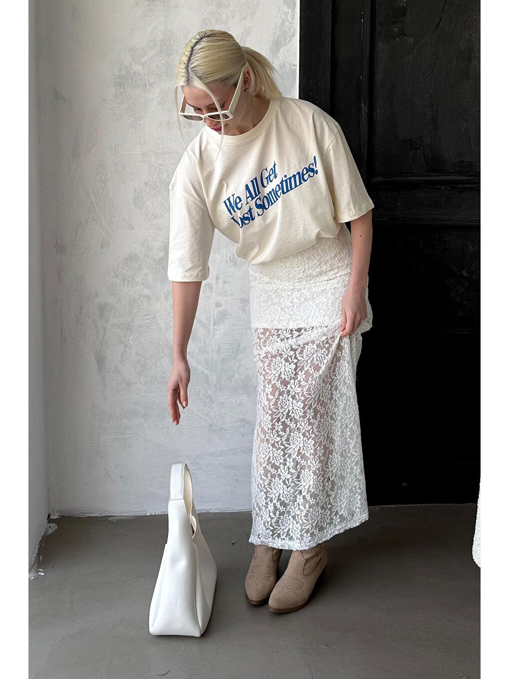 Beyaz Dantel Kadın Etek Mg2338-1