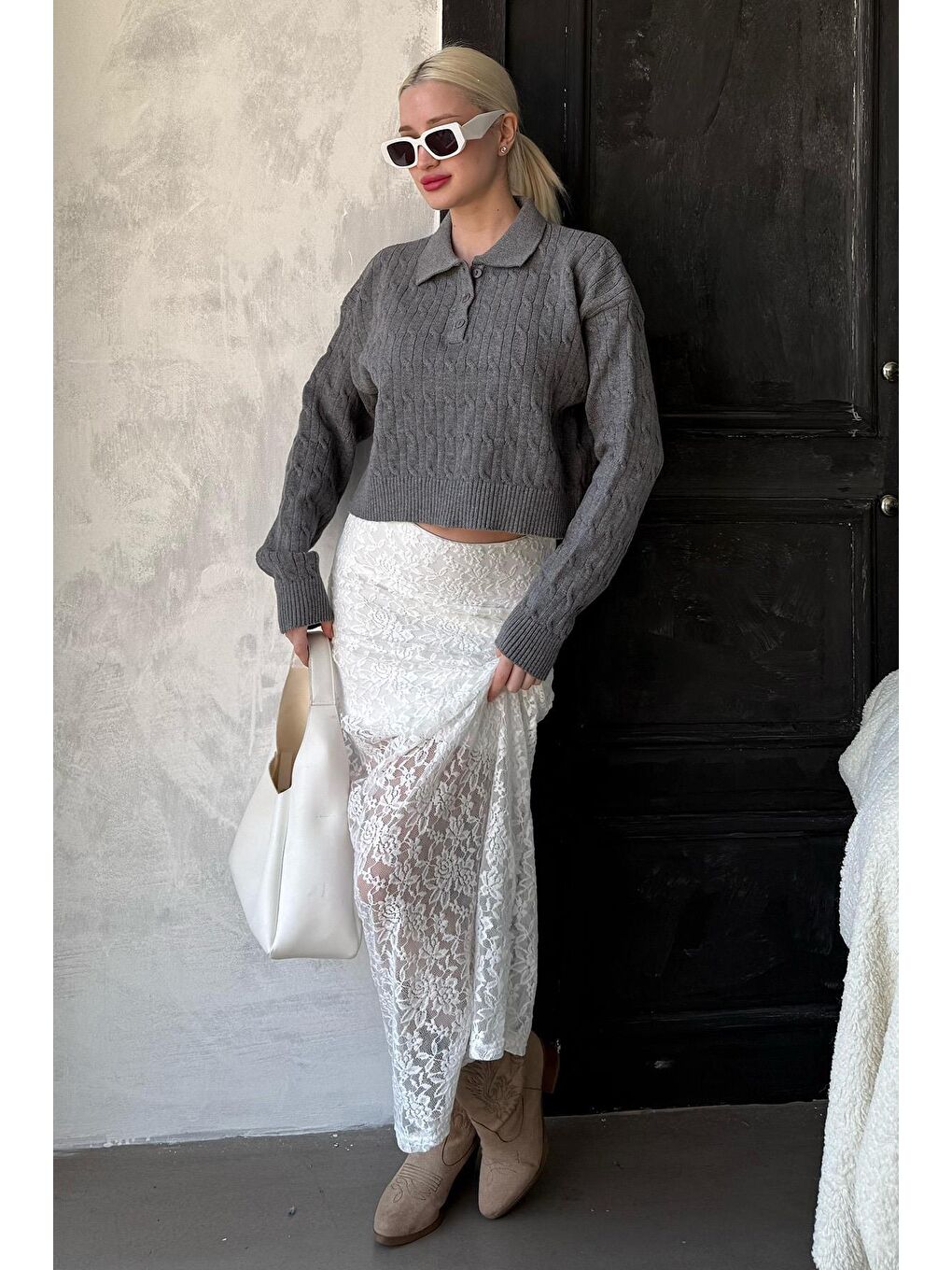 Beyaz Dantel Kadın Etek Mg2338-2