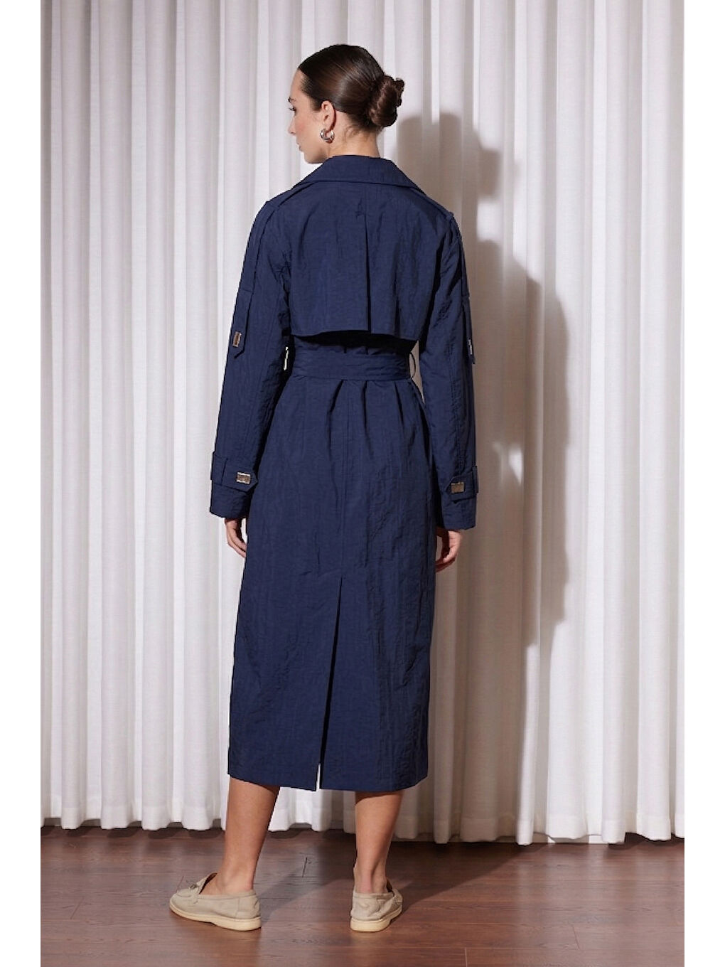 Missemramiss Mone Kuşak ve Astar Detaylı Trençkot 5348 Lacivert-2