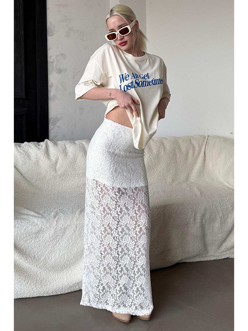 Beyaz Dantel Kadın Etek Mg2338-4