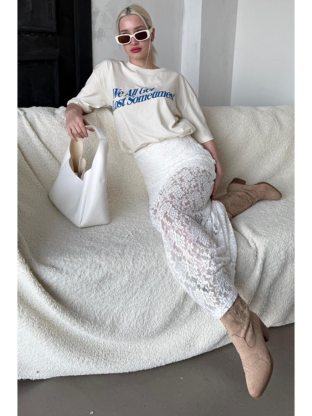 Beyaz Dantel Kadın Etek Mg2338-5