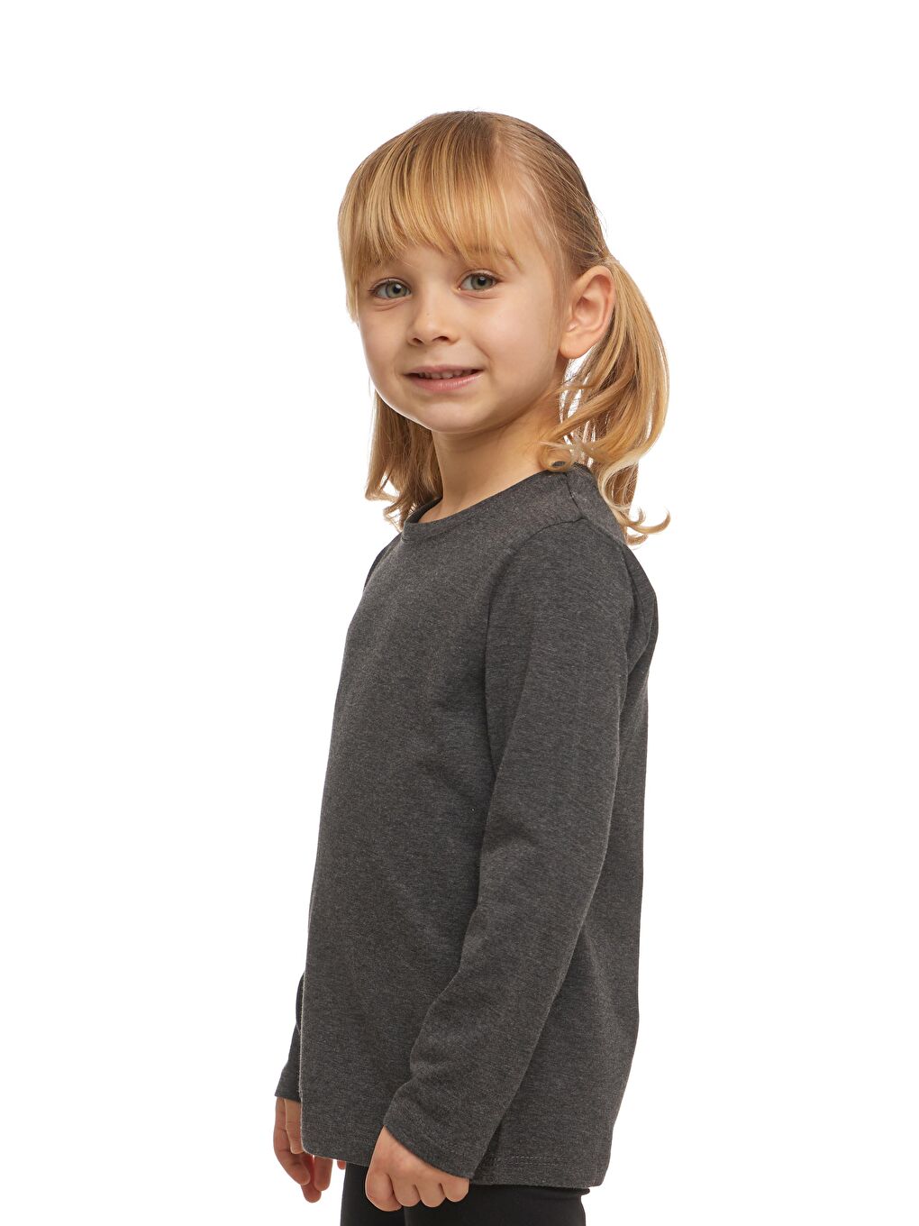 Antrasit Unısex Sıfır Yaka Uzun Kollu Tişört-1