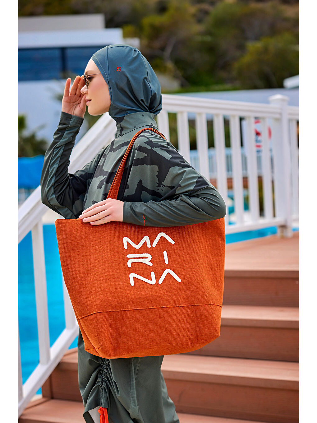 Turuncu Plaj Çantası Astarlı Yazlık Tatil Çantası CA2501-5-1