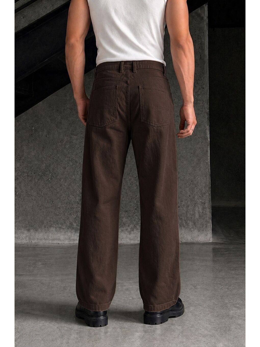Kahverengi Erkek Baggy Fit Old Money Cep Detaylı Pantolon-2