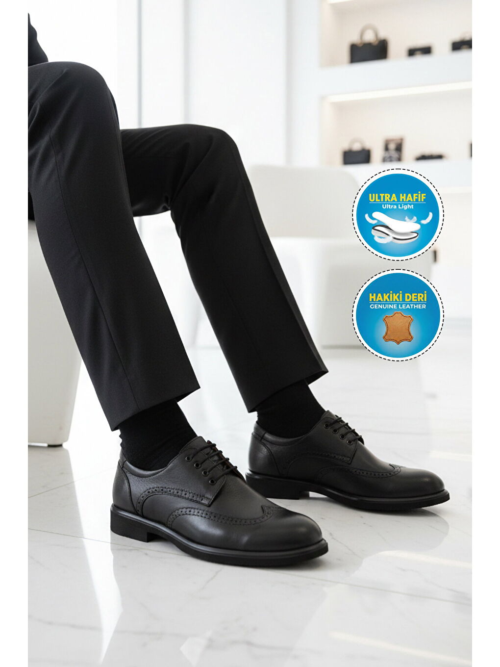 Premium Siyah Hakiki Deri Erkek Klasik Oxford Ayakkabı 2075 M-2