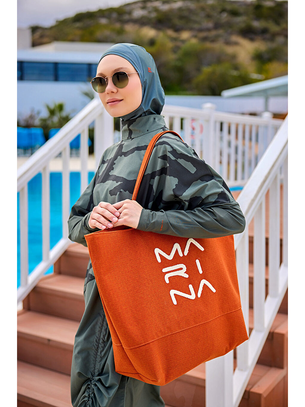 Turuncu Plaj Çantası Astarlı Yazlık Tatil Çantası CA2501-5-2