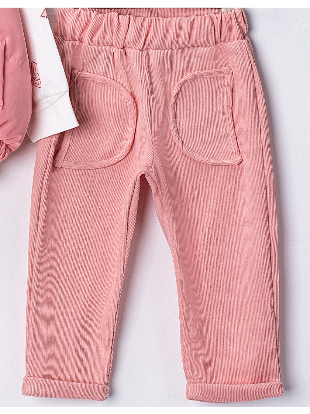 Pembe Kız Bebek 3’lü Takım 9-24 Ay Şişme Yelek %100 Pamuk Sweatshirt Kadife Pantolon-4