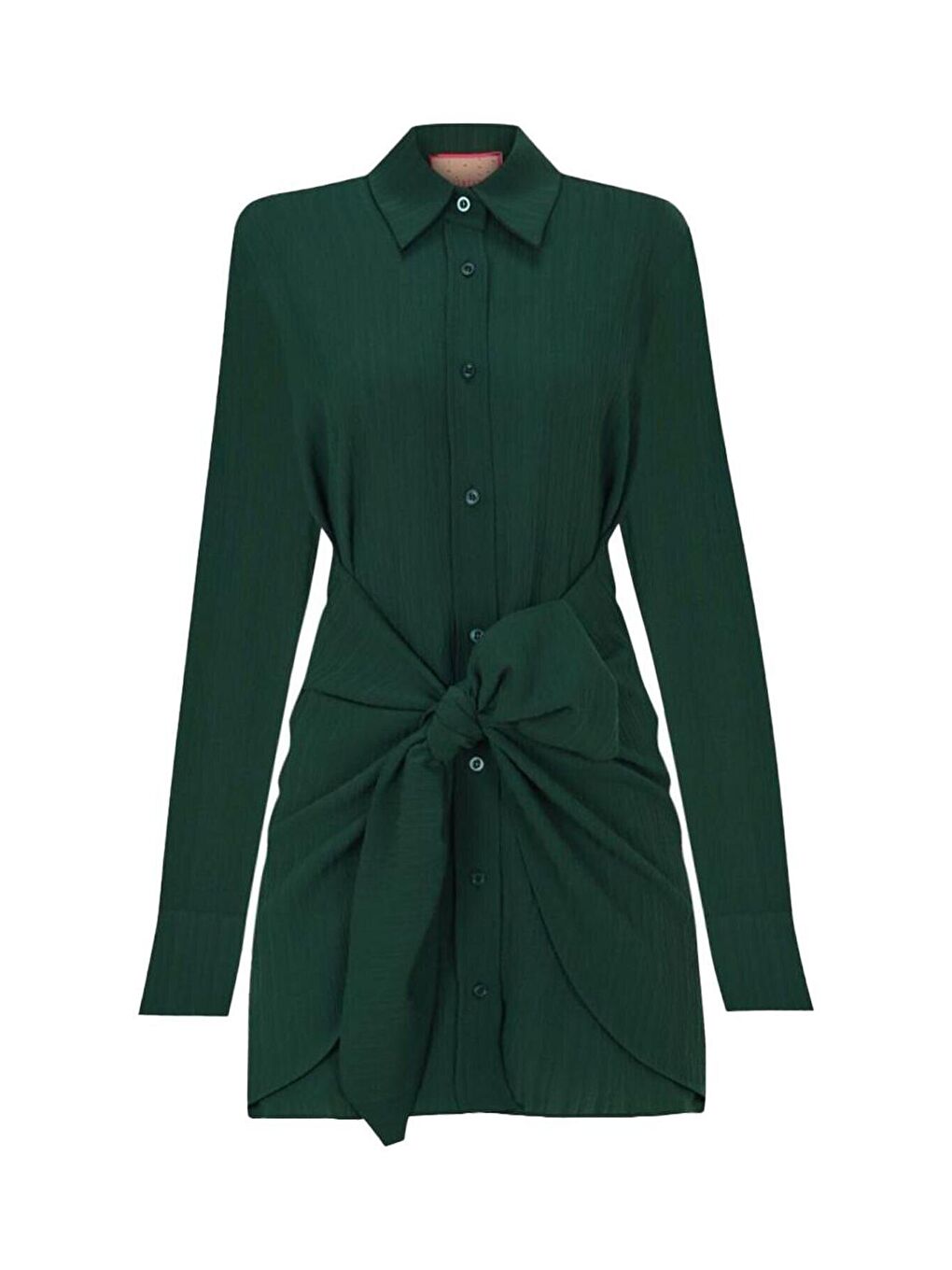 Zümrüt Yeşili Rahat Kumaş Önden Kuşaklı Gömlek Elbise