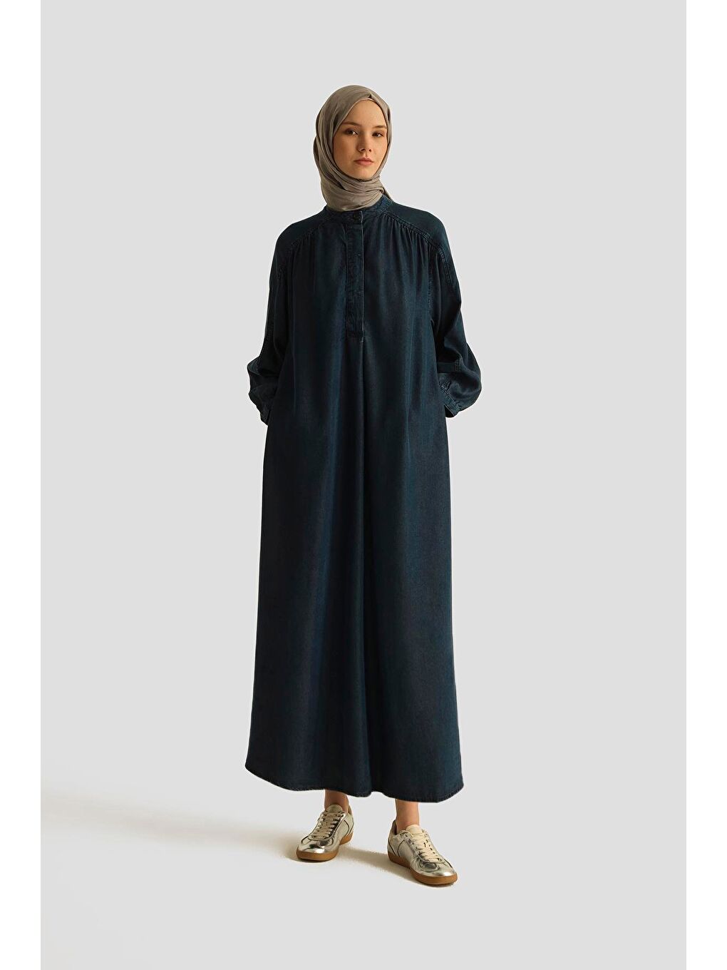 Oversize Lyocell Elbise 25Yd9142 Koyu Lacivert-1