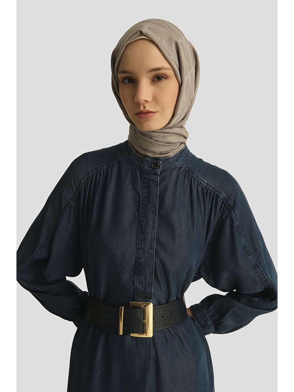 Oversize Lyocell Elbise 25Yd9142 Koyu Lacivert-2