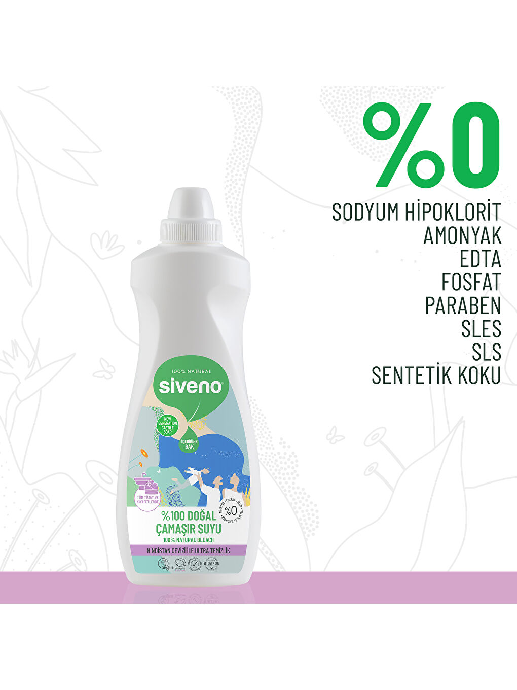 Siveno %100 Doğal Çamaşır Suyu Bitkisel Lavanta Çay Ağacı Tüm Yüzey ve Kumaşlarda 700 ml - 1