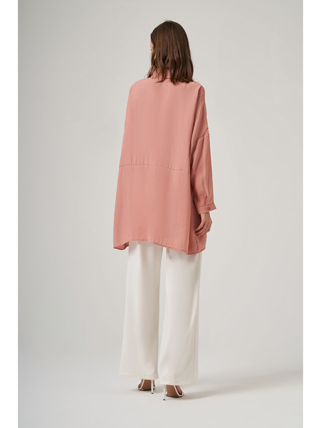 Bej Oversize Basic Yazlık Gömlek 3001 Nude-2