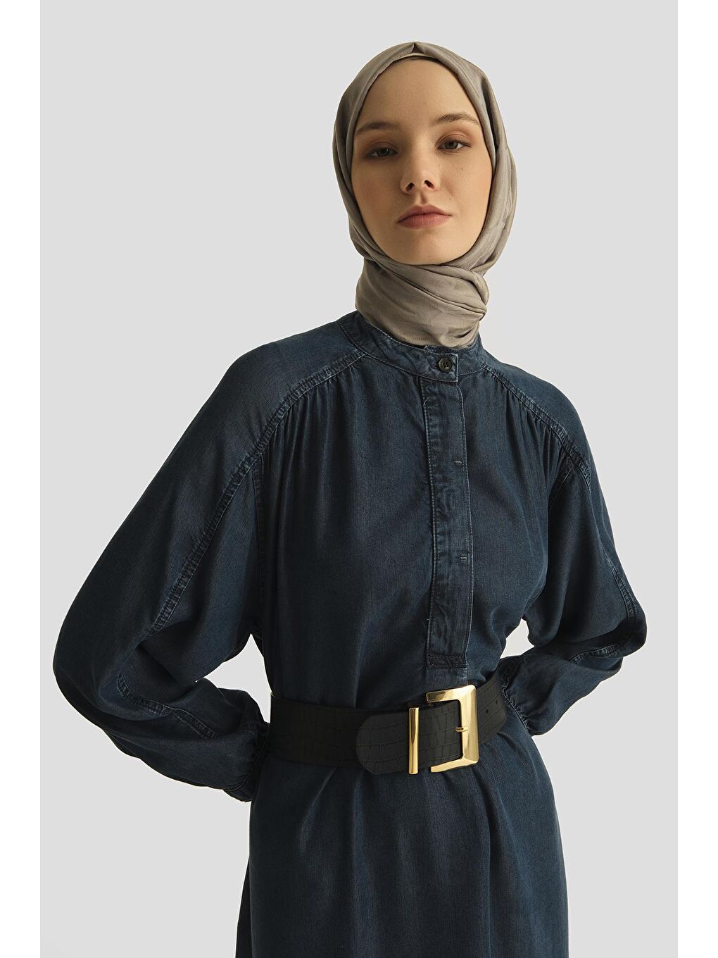 Oversize Lyocell Elbise 25Yd9142 Koyu Lacivert-3