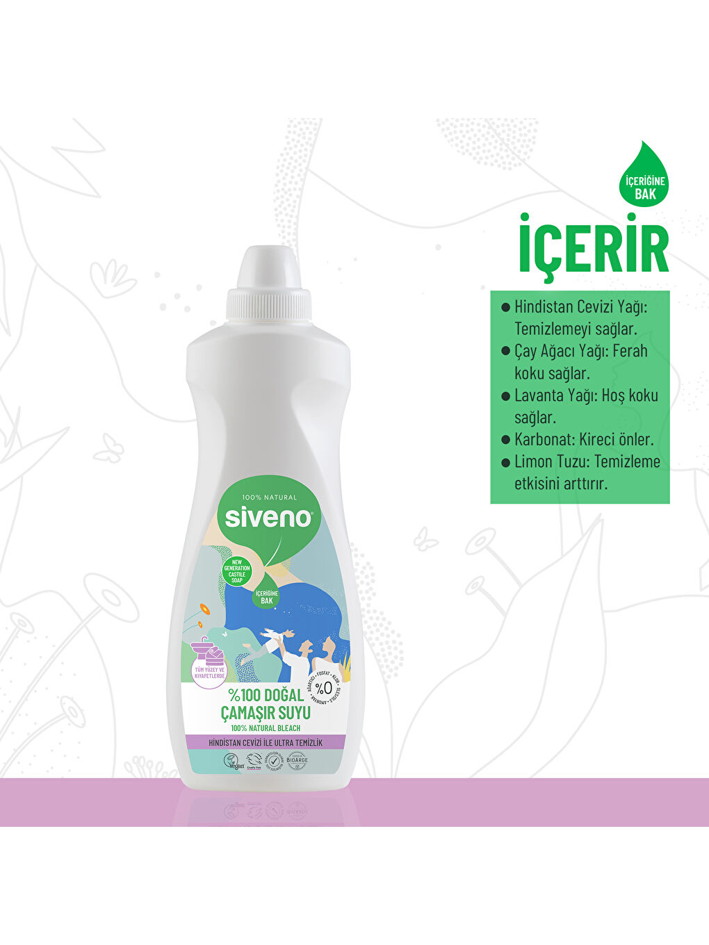 Siveno %100 Doğal Çamaşır Suyu Bitkisel Lavanta Çay Ağacı Tüm Yüzey ve Kumaşlarda 700 ml - 2