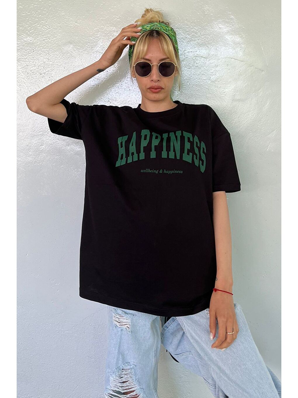 Kadın Siyah Baskılı Oversize Tişört Mg1230-5