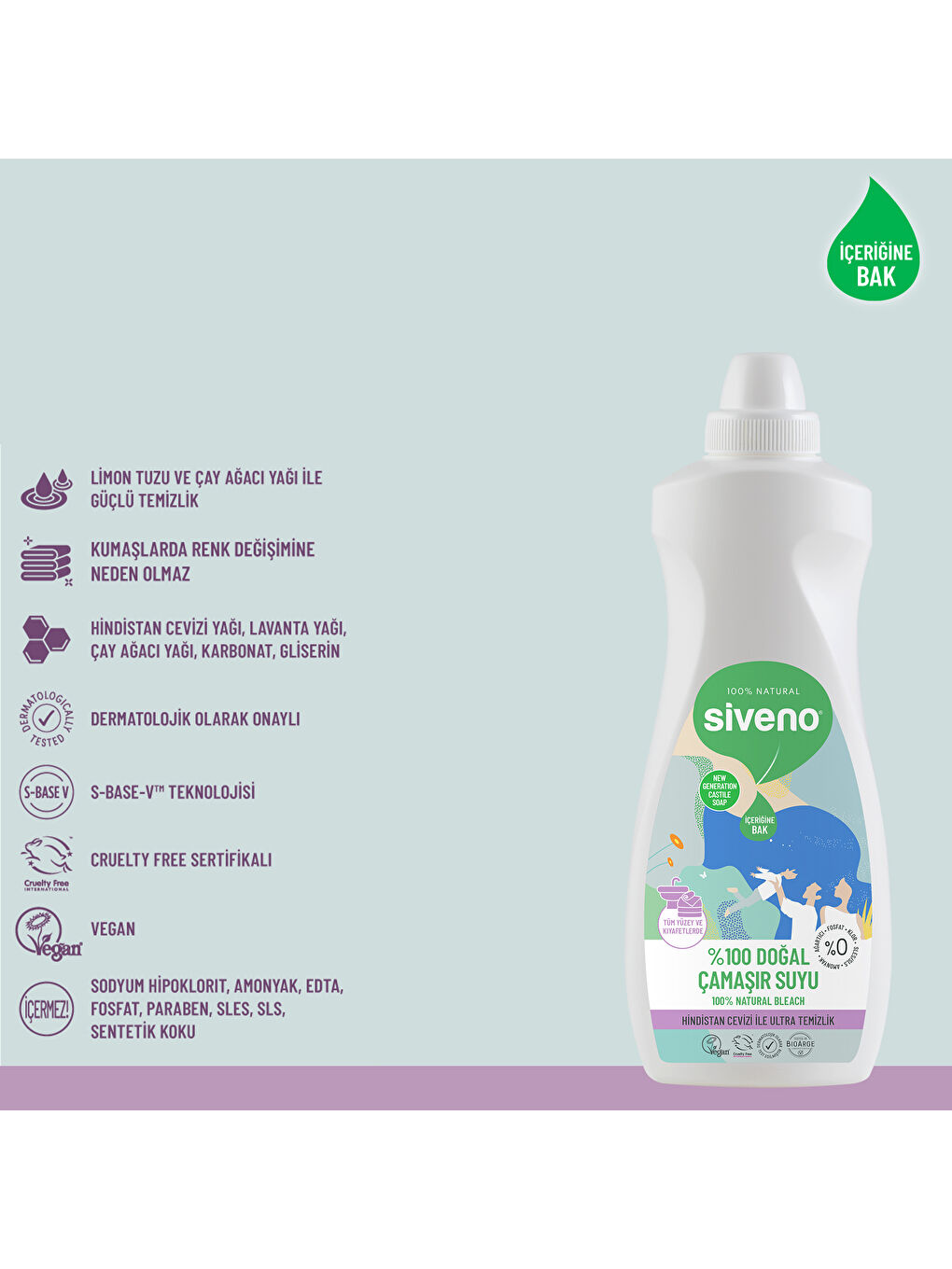 Siveno %100 Doğal Çamaşır Suyu Bitkisel Lavanta Çay Ağacı Tüm Yüzey ve Kumaşlarda 700 ml - 3