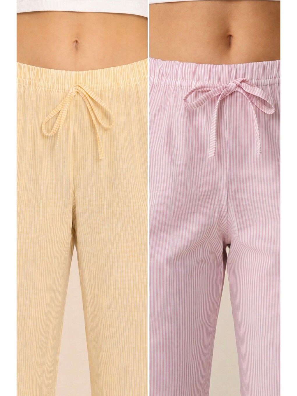 Karışık 2'li Çizgi Desenli Mevsimlik İnce Örme Tek Alt Pijama Altı 8048-1