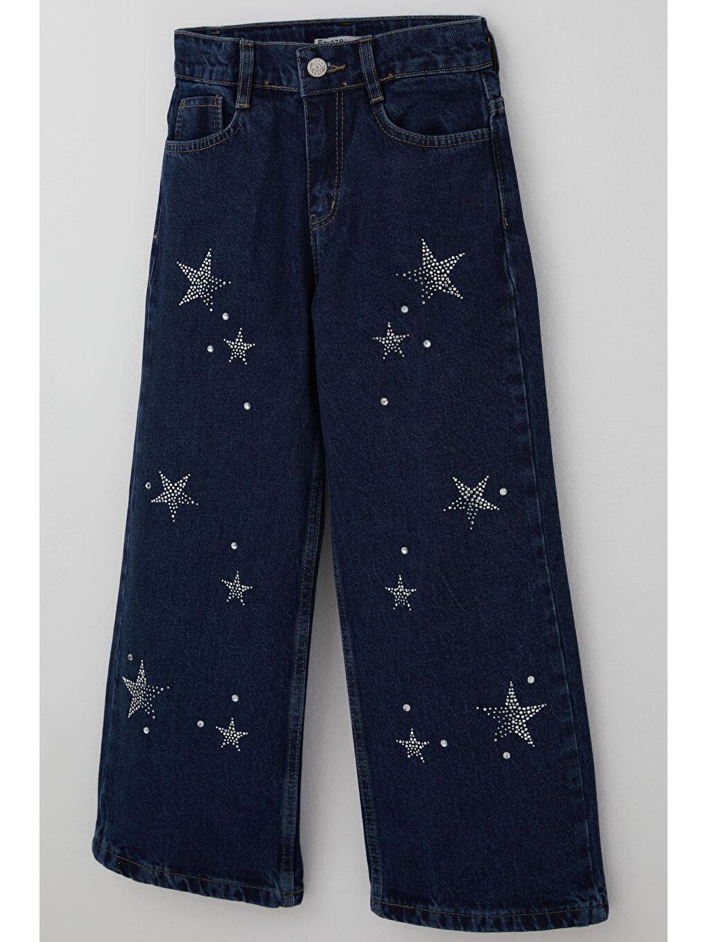Kız Çocuk Jean Pantolon Taşlı Yıldız Aksesuarlı Koyu Mavi (5-9 Yaş)-2