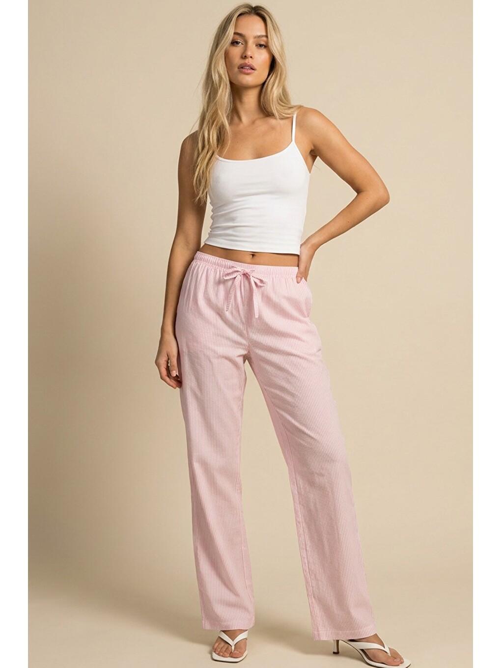 Karışık 2'li Çizgi Desenli Mevsimlik İnce Örme Tek Alt Pijama Altı 8048-5