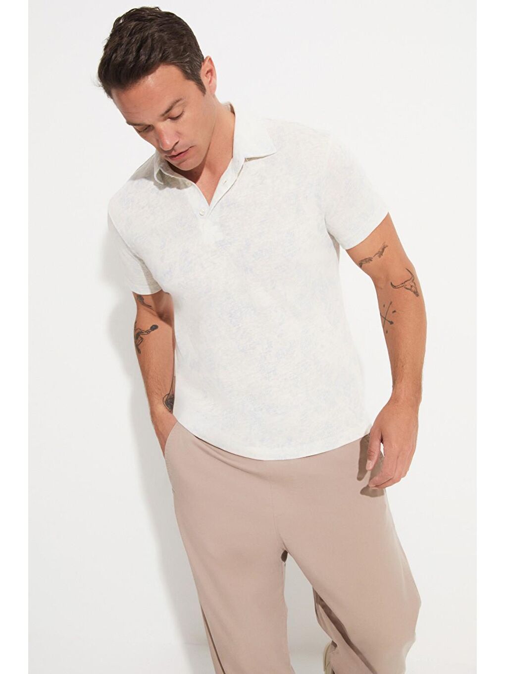 Mavi Erkek Regular Fit %100 Pamuk Desenli Yakalı T-Shirt