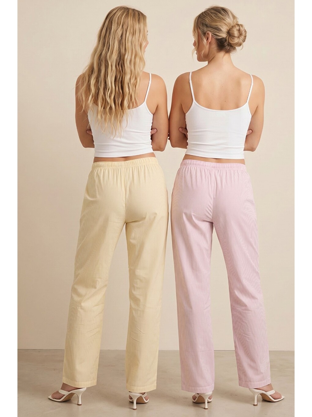 Karışık 2'li Çizgi Desenli Mevsimlik İnce Örme Tek Alt Pijama Altı 8048-6