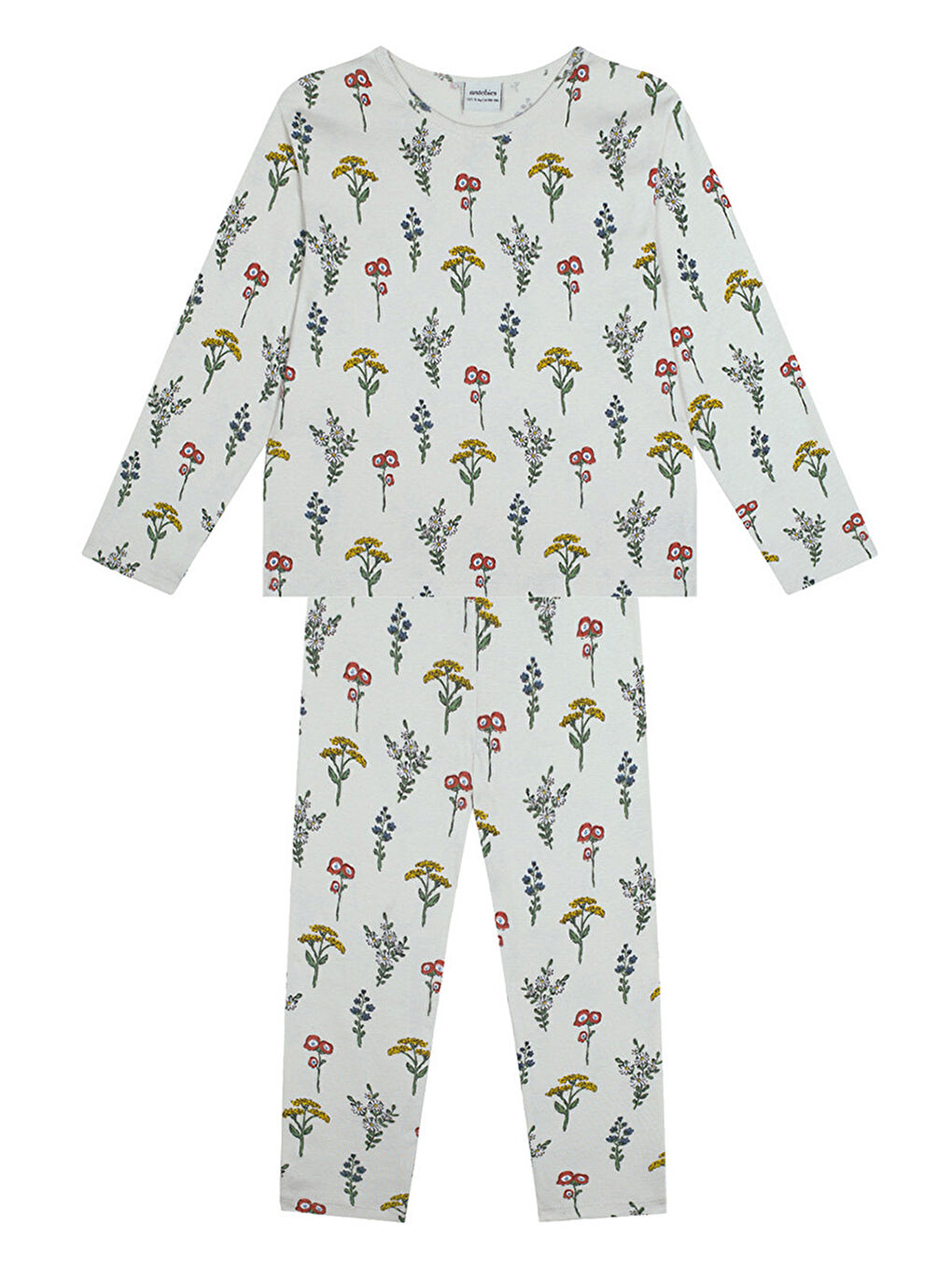 Organik Bej Uzun Kollu Kız Çocuk Pijama Takımı