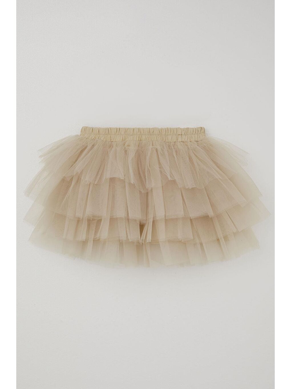 Kız Çocuk Tütü Etek Tül Detaylı Katlı Fiyonk Aksesuarlı Bej (4-8 Yaş)-1