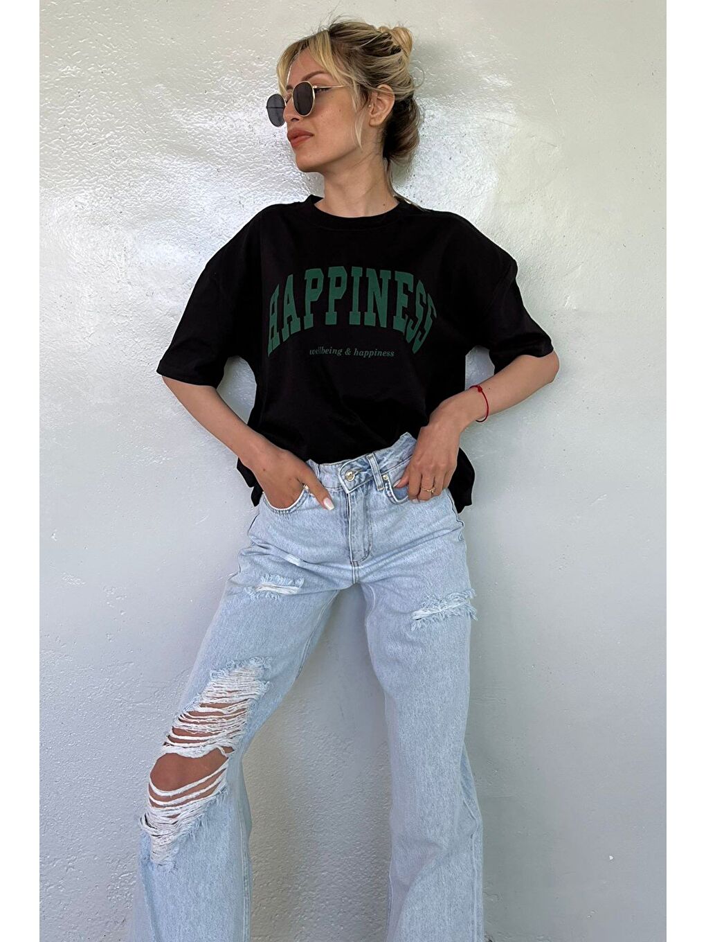 Kadın Siyah Baskılı Oversize Tişört Mg1230-6