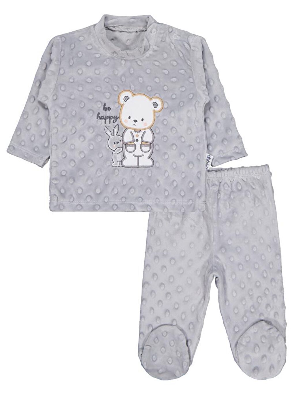 Tavşanlı Ayı Patikli 2Li Pijama Takım 1-6 Ay Pijama Takımı - Gri 6-9 Ay